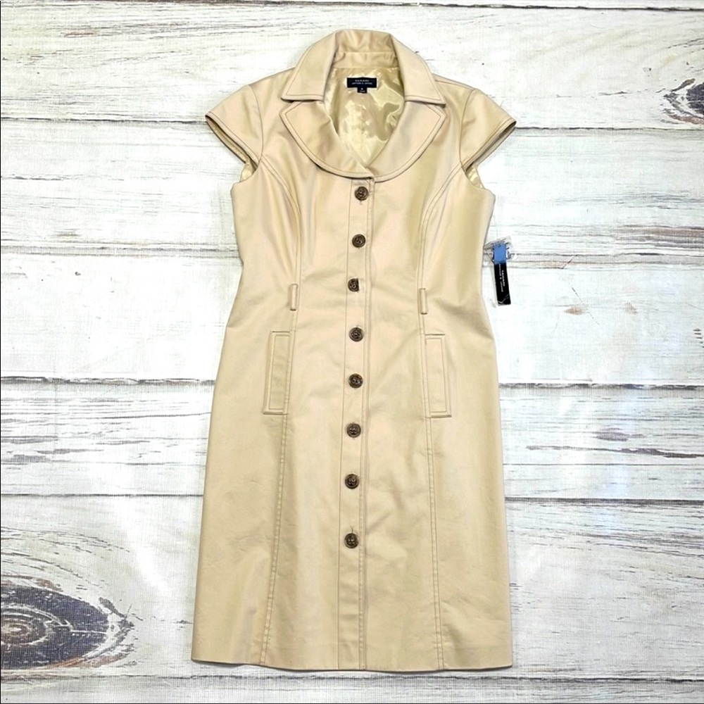 Tahari NWT Arthur S. Levine Dress Knee Length Khaki Tan Cap Sleeves Size 8 - Picture 8 of 15